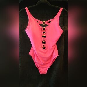 RING ME UP PLUNGE LACE DOWN ONE-PIECE SWIMSUIT